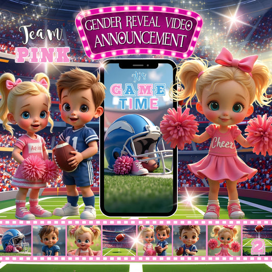 GENDER REVEAL VIDEO Announcement Football or Cheerleader Gender Reveal Video American Football Video Baby Announcement Girl Gender Rev MP4