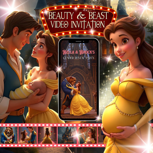 BEAUTY and the BEAST Gender Reveal Party Video Invitation Video Gender Reveal Princess Belle Gender Reveal Gender Reveal Video Evite MP4 Vid