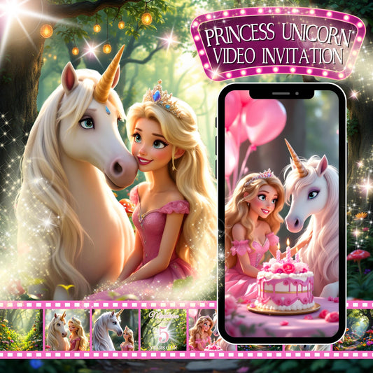 PRINCESS UNICORN Video Invitation Digital Princess Unicorn Birthday Video Invite Animated Princess Party Evite Unicorn Princess Evite MP4